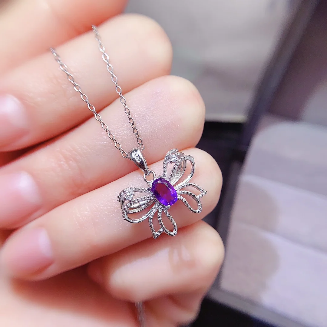 Natural Amethyst Bow Pendant - view 1