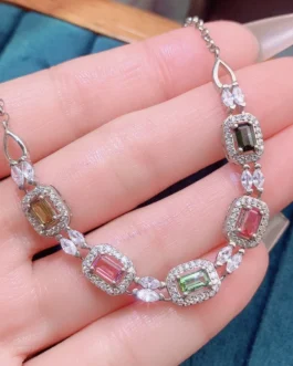Natural Tourmaline Halo Link Bracelet