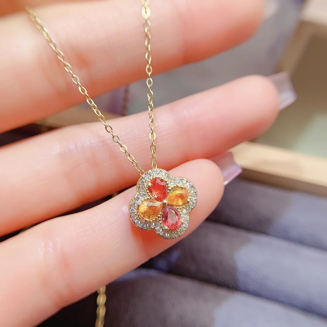 Natural Sapphire Blossom Pendant Necklace - view 1