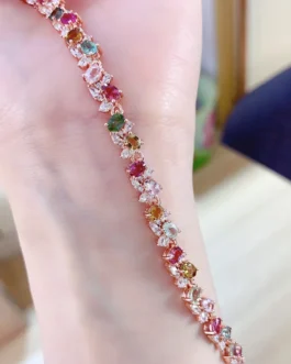 Natural Tourmaline Rainbow Tennis Bracelet