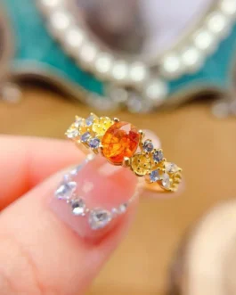 Natural Garnet Stone Row Ring