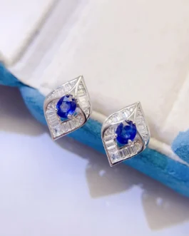 Natural Sapphire Heart Stud Earrings
