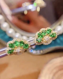 Natural Tsavorite Cluster Stud Earrings
