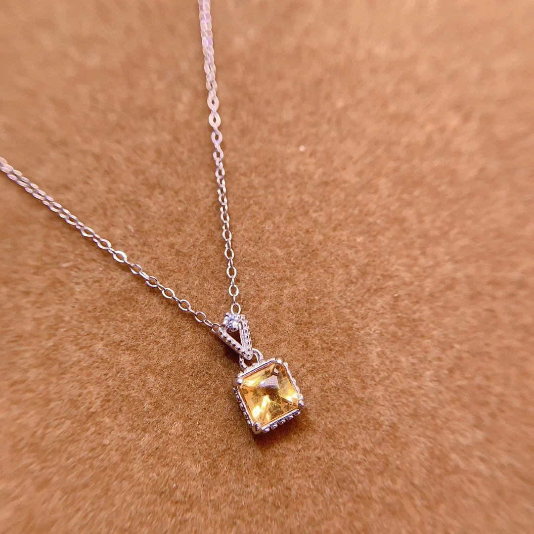 Natural Citrine Cushion Pendant Necklace - view 3