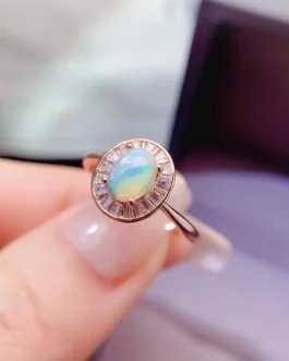 Natural Opal Engagement Halo Ring
