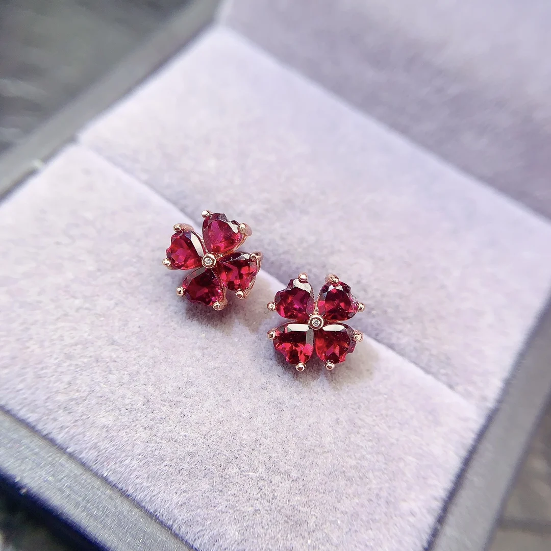 Natural Garnet Heart Stud Earrings - view 4