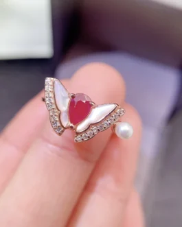 Natural Ruby Butterfly Pearl Ring