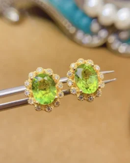 Natural Peridot Flower Stud Earrings