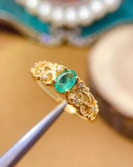 Natural Emerald Gold Filigree Ring