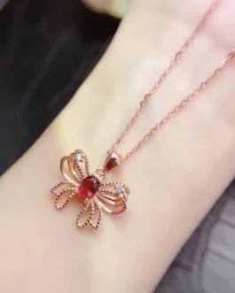 Natural Garnet Bow Pendant