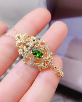 Natural Diopside Filigree Pendant