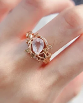 Natural Rose Quartz Bridal Ring