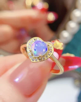 Natural Opal Heart Solitaire Ring