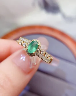 Natural Emerald Halo Pavé Ring