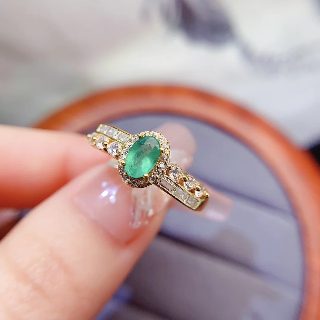 Natural Emerald Halo Pavé Ring - view 1