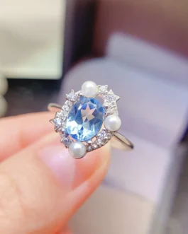 Natural Topaz Four Pearl Ring