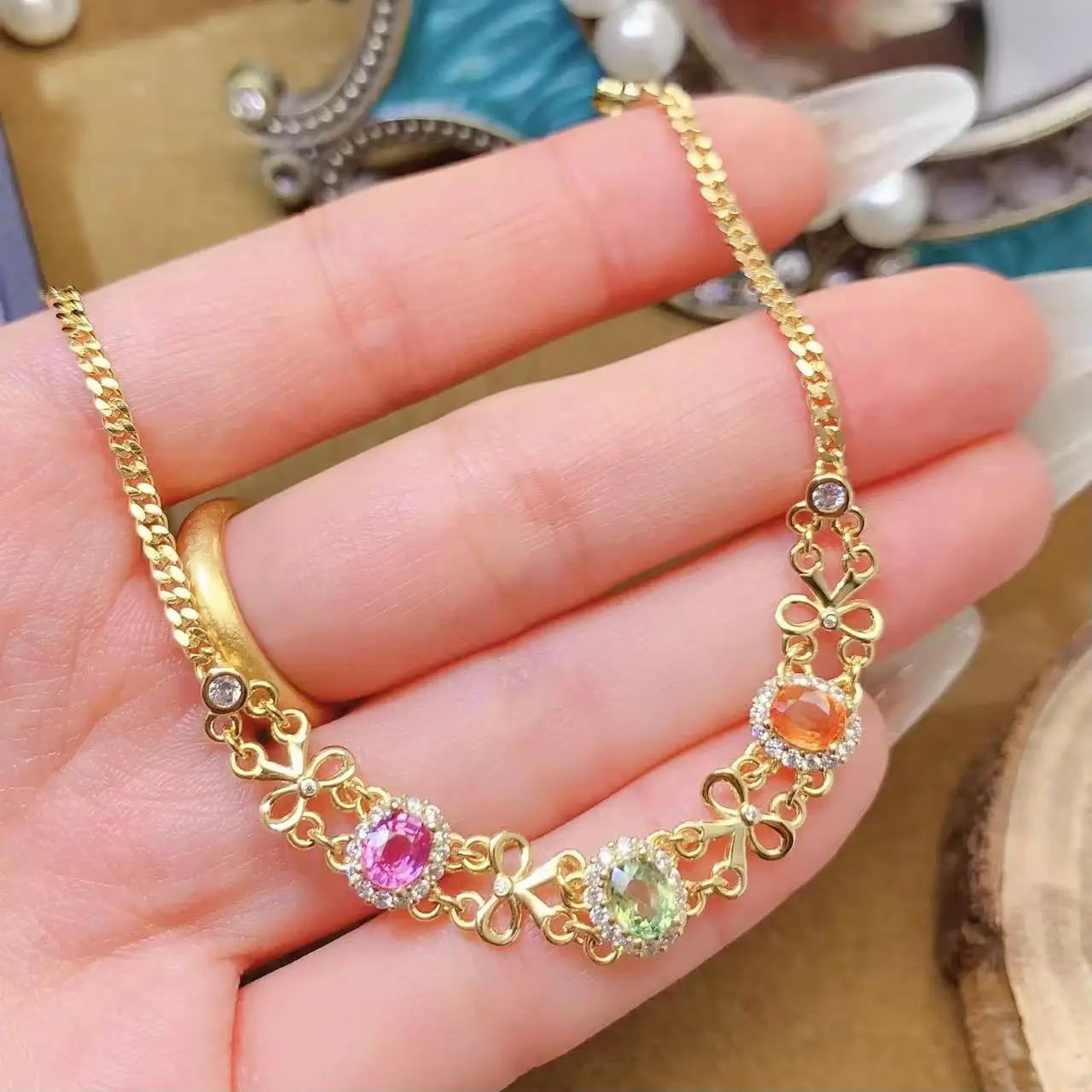 Natural Sapphire Halo Bracelet - view 1