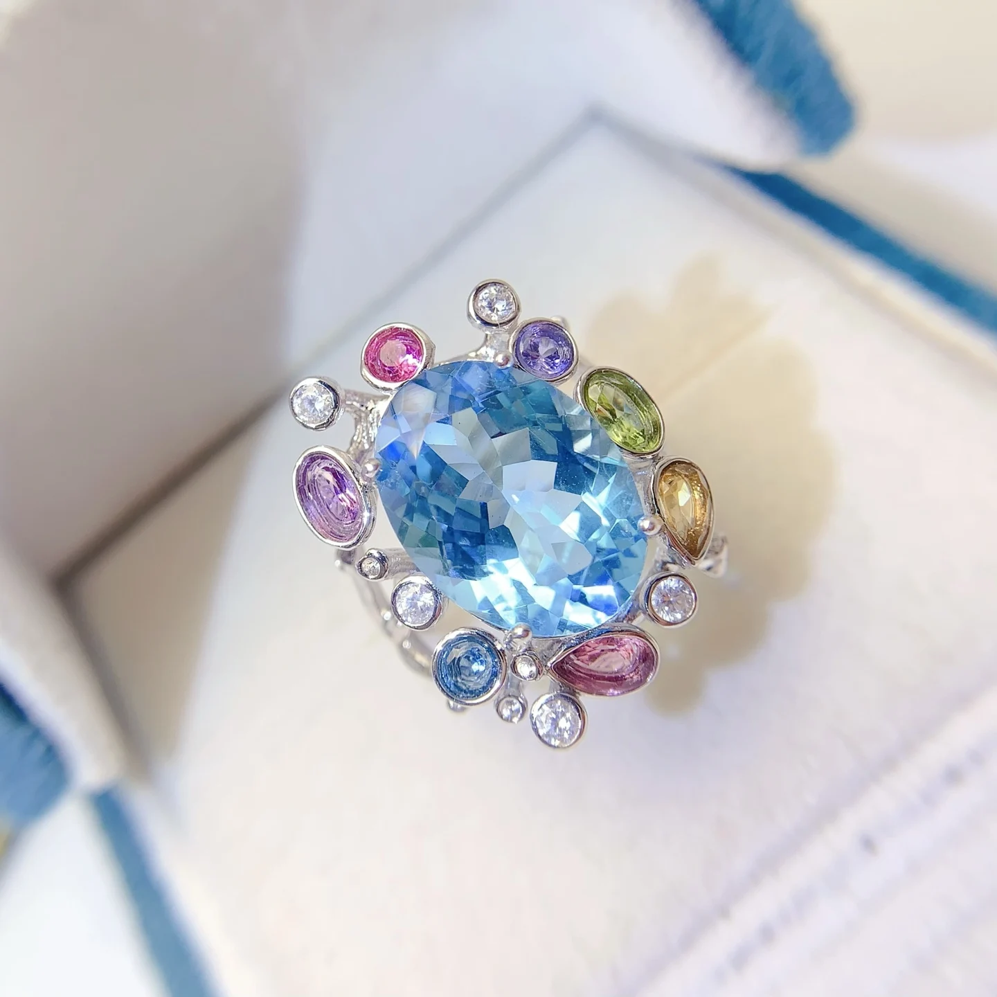Natural Topaz Rainbow Halo Ring - view 4