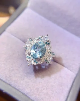Natural Aquamarine Oval Band Ring