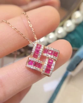 Natural Ruby Geometric Pendant Necklace