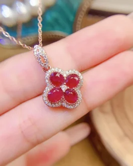 Natural Ruby Quatrefoil Pendant Necklace