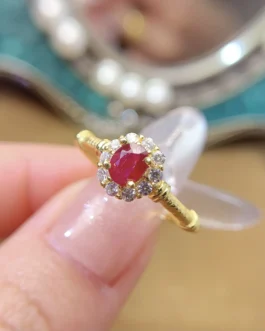 Natural Ruby Gold Halo Ring