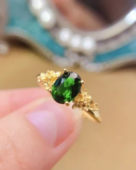 Natural Diopside Oval Halo Ring