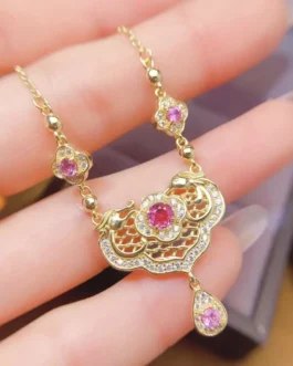 Natural Sapphire Filigree Pendant Necklace