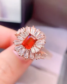 Natural Garnet Sunburst Halo Ring