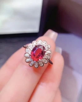 Natural Garnet Oval Halo Ring