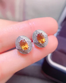 Natural Citrine Oval Halo Earrings