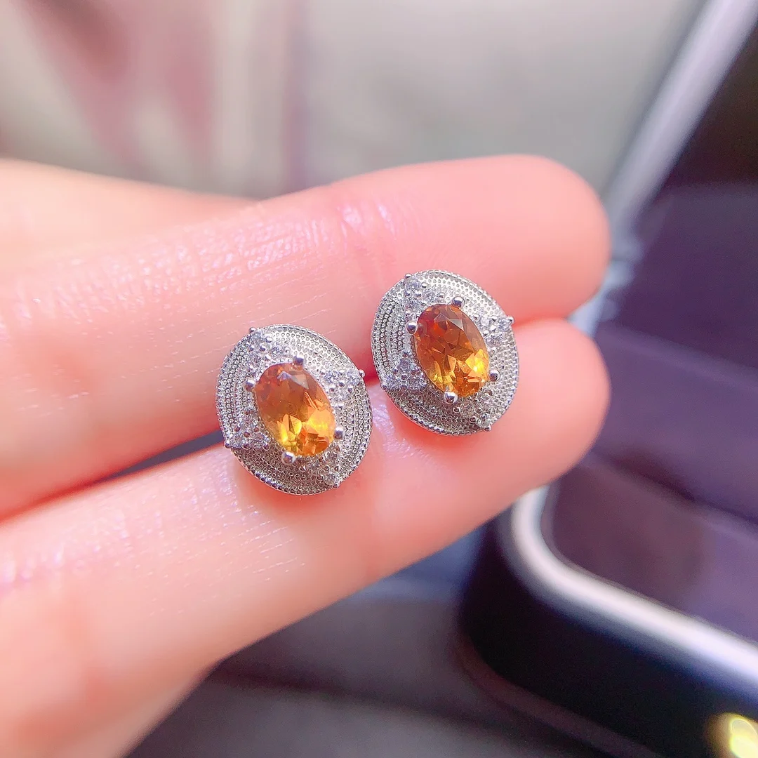 Natural Citrine Oval Halo Earrings - view 1