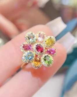Natural Multiple Gemstone Floral Ring