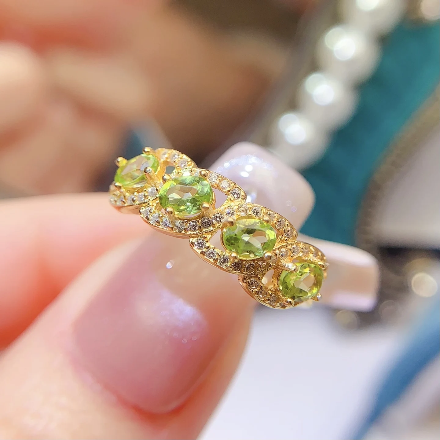 Natural Peridot Five Stone Ring - view 1