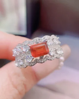 Natural Garnet Triple Halo Ring