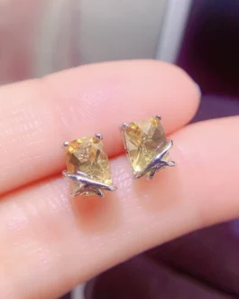 Natural Citrine Rectangle Stud Earrings