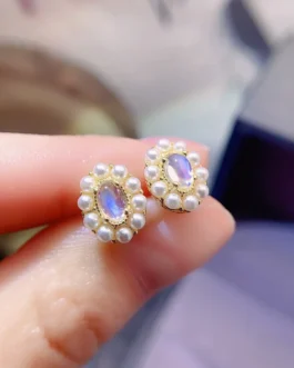 Natural Moonstone Pearl Halo Earrings