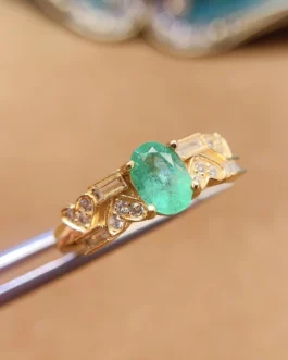 Natural Emerald Baguette Accent Ring