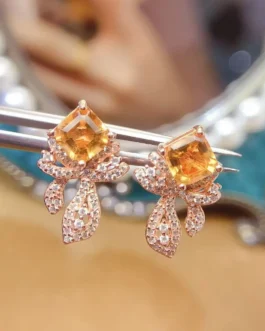 Natural Citrine Asscher Bow Earrings