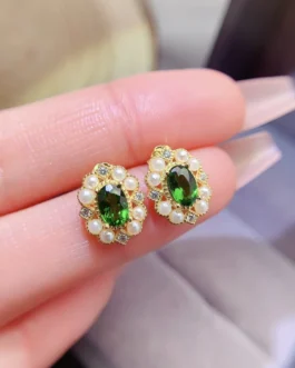 Natural Diopside Oval Earrings