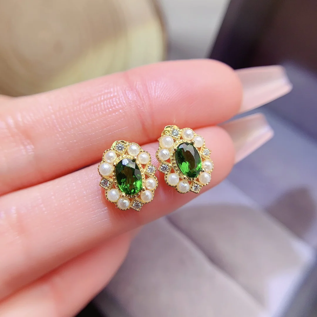 Natural Diopside Oval Earrings - view 2
