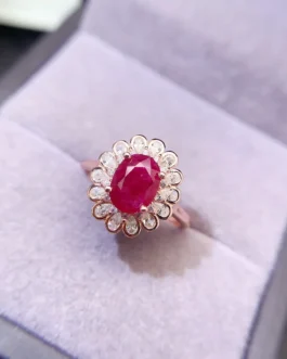 Natural Ruby Flower Halo Ring