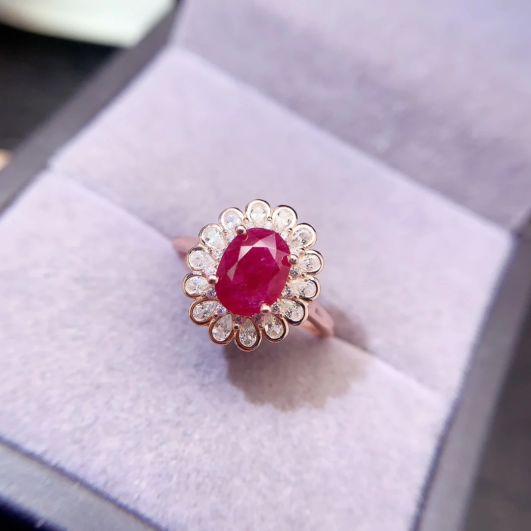 Natural Ruby Flower Halo Ring - view 2