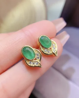 Natural Emerald Oval Stud Earrings