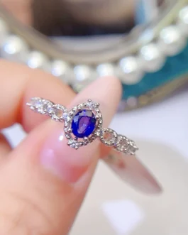 Natural Sapphire Halo Pinky Ring