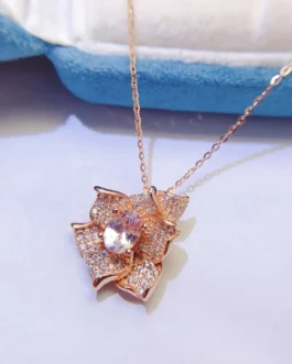 Natural Morganite Flower Pendant Necklace