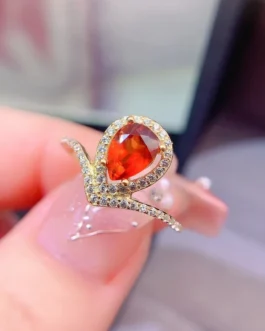 Natural Garnet Pear Chevron Ring