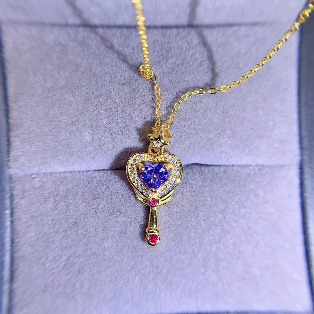 Natural Tanzanite Heart Key Pendant - view 3