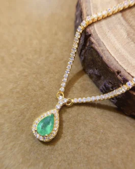 Natural Emerald Pear Pendant Necklace