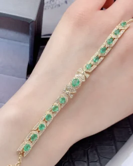 Natural Emerald Halo Tennis Bracelet